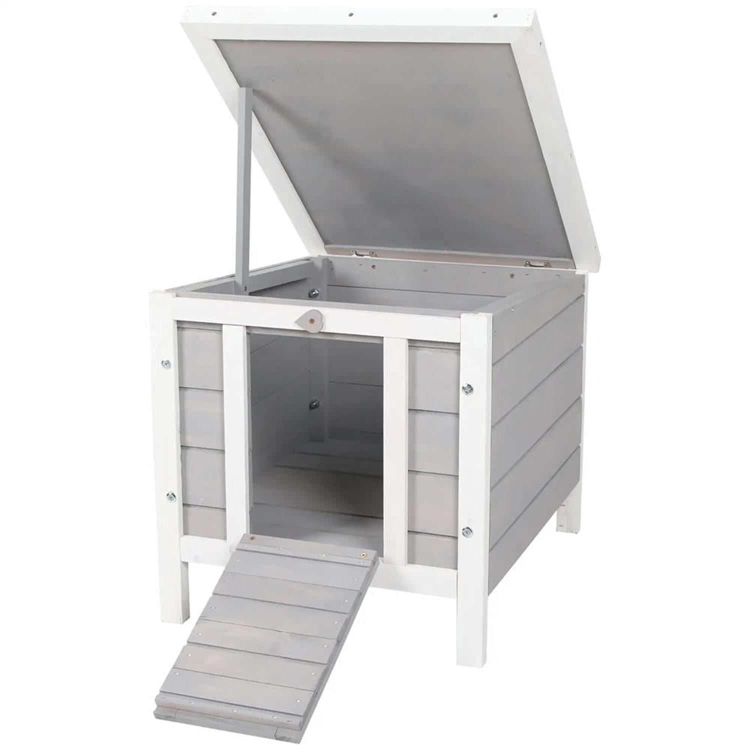 Kadyn 17" Wooden Rabbit Hutch with Openable & Waterproof Roof, Outdoor Bunny Cage for Cats, Bunnies, Guinea Pigs, Grey