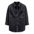 thumbnail image 3 of QHFBli Men's Washed Denim Long Sleeve Shirt, StandCollar Thick Denim Air Layer Warm for Outdoor&Trendy Wear Button Down Shirt, 3 of 3