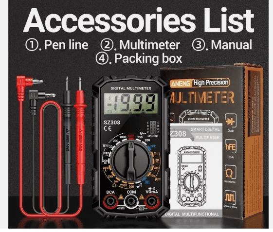 Digital Multimeter LCD AC/DC Voltmeter Ammeter Ohmmeter – Electrical Voltage Tester with Test Leads, Portable Handheld Circuit Meter