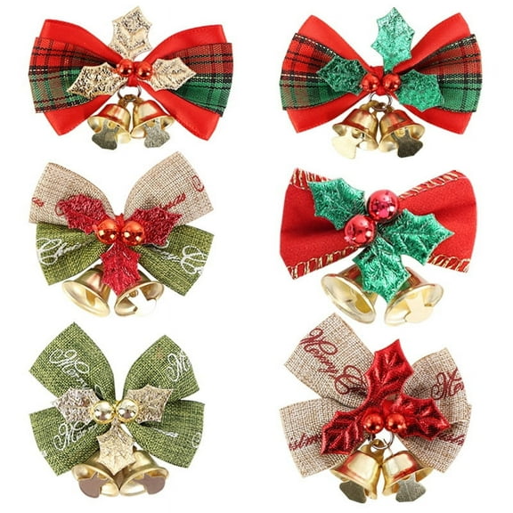 12PCS Mini Bows with Bells, Tiny Christmas Bows Small Bowknot Ornament for Crafts Wreath Christmas Tree Decoration