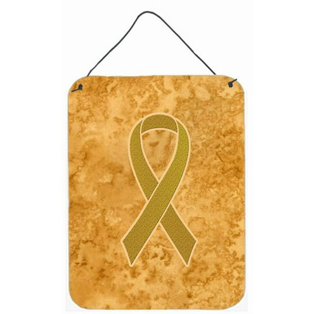 Carolines Treasures AN1209DS1216 Gold Ribbon for Childhood Cancers Awareness Aluminium Metal Wall or Door Hanging Prints- 12 x 6 In.