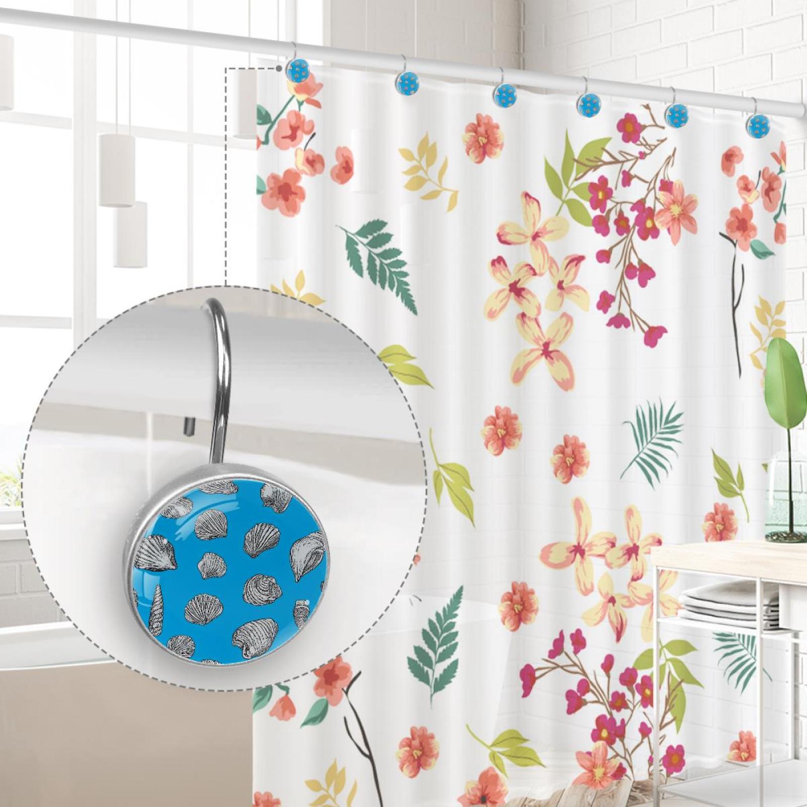 Shell Shower Curtain Hooks Round Crystal Glass, Set of 12 Shower Curtain Rings - Shower Hooks for Curtain Shower Rings