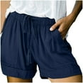 thumbnail image 1 of Womens Comfy Drawstring Splice Casual Elastic Waist Pocketed Loose Shorts Pants, 1 of 4