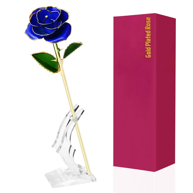 Rosa bañada en oro de 24 quilates flores artificiales rosa bañada en oro con soporte regalo de San Valentín para