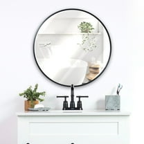 BizChair Black Round Wall Mirror - 24 Inch Large Round Mirror, Rustic Accent Mirror for Bathroom, Entry, Dining Room, & Living Room - Metal Mirror for Wall