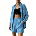 thumbnail image 5 of SOOMLON Concert Outfits for Women Plus Size Button Down Long Sleeve Shirt Elastic Waist Shorts with Pockets 2 Piece Set, 5 of 5