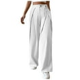 thumbnail image 2 of Women High Waist Casual Wide Leg Flowy Long Palazzo Pants Side Belt Lace Up Straight Flare Pleated Solid Color Lounge Joggers Pant Trousers White qILAKOG Size S, 2 of 6
