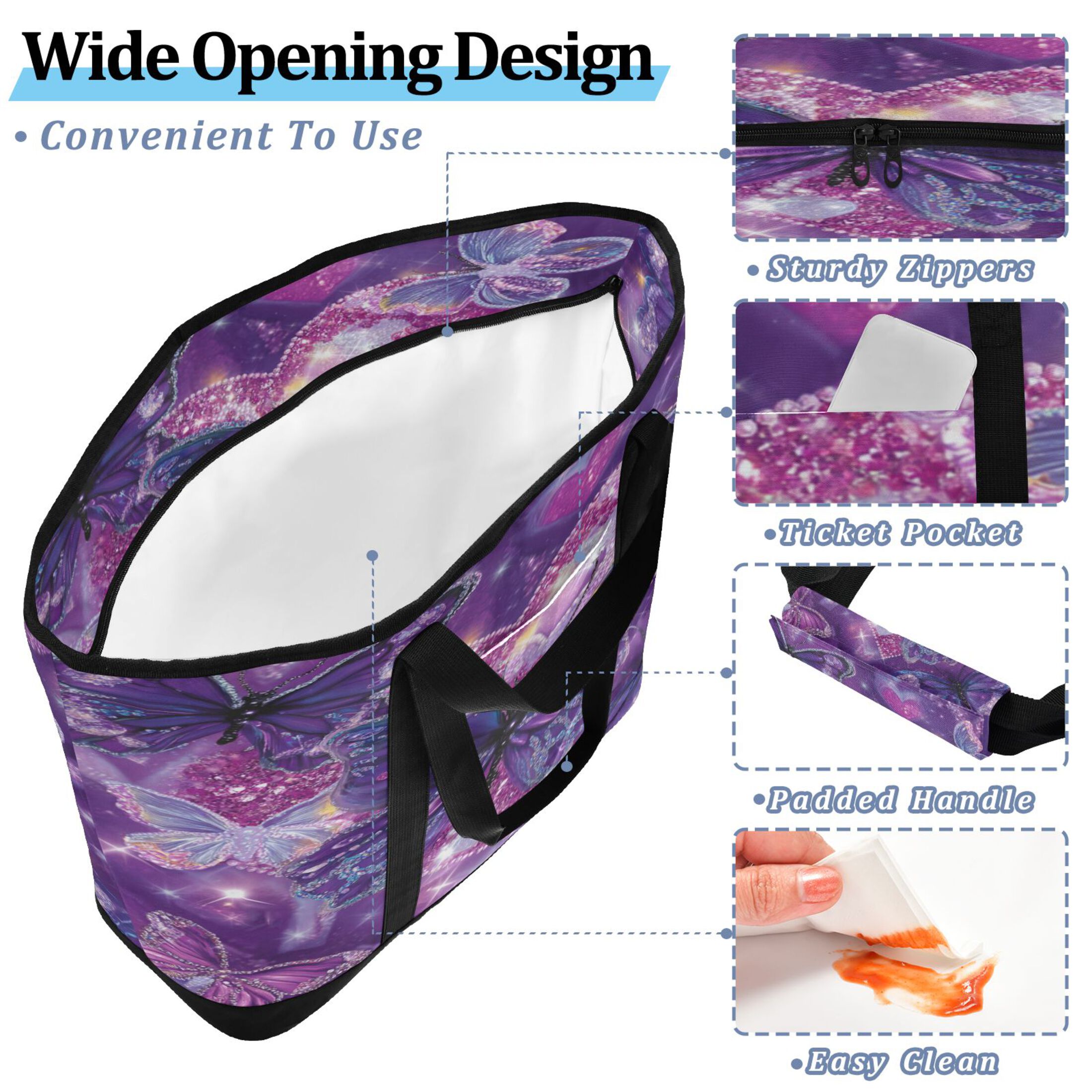 Extra-Large Wide Opening Design Capacity Hand-Held Ice Pack Thickened Insulation Layer For Long-Lasting Cold Retention For Outdoor Shopping Picnics And Camping Adorable Diamond Painting Butterfly