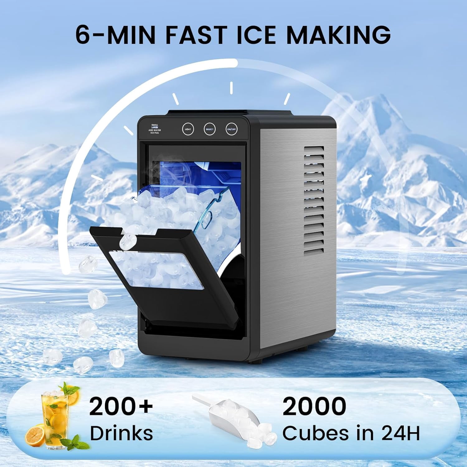 Havato Ice Maker Countertop, 26 lbs/24Hrs, 8 Cubes in 6 Mins,Portable Ice Machine with Self-Cleaning,  Quiet Compact,Black