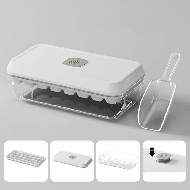 Qaailabf Boîte à Glaçons à Pression 32 Compartiments Matériaux de Qualité Alimentaire Libération Rapide Inclut Pelle à Glace Taille Compacte 23.8 x 12.6 x 7.8 cm Machine à Glaçons pour Réfrigérateur Domestique