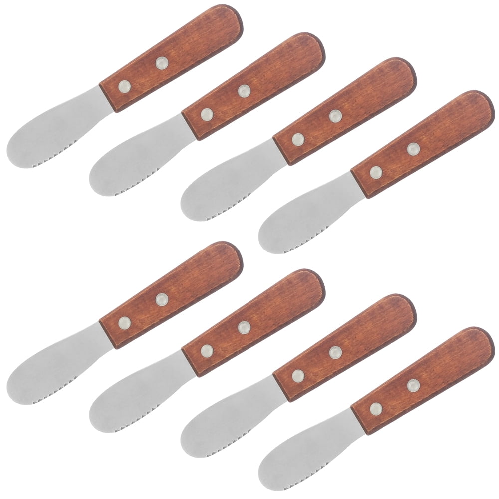 8 Pack Stainless Steel Straight Edge Wide Butter Spreader with Wood