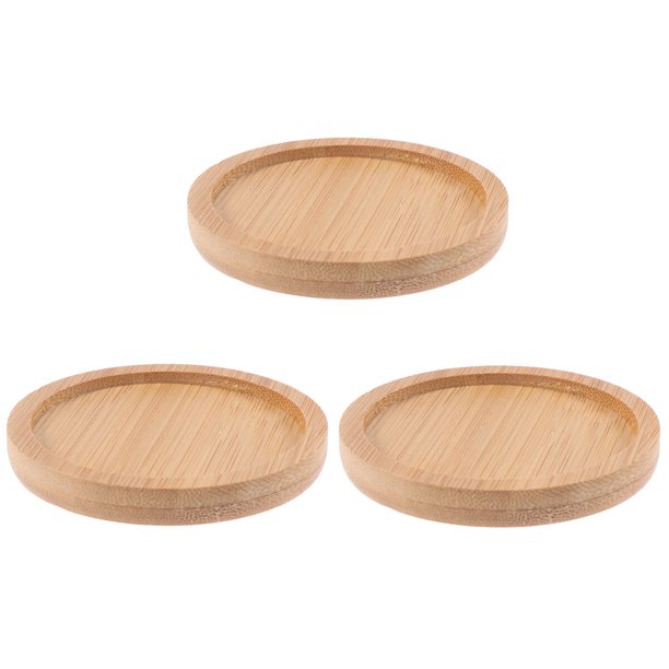 3 bandejas para macetas de cerámica, redondas, de bambú, para suculentas.