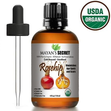 - Rosehip Seed Oil by Mayan's Secret USDA Certified Organic, 100% Pure, Cold Pressed, Unrefined. Reduce Acne Scars. Essential Oil for Face, Nails, Hair, Skin. Therapeutic AAA+ Grade