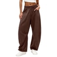 thumbnail image 4 of Barrel Sweatpants Women Fall Winter Elastic Waist Casual Loose Fit Wide Leg Sweat Pants Trousers with Pockets, 4 of 8