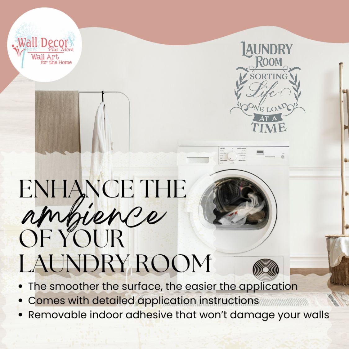 Laundry Vinyl Art Decal Sorting Life One Load At Time - Removable Wall Art Decor for Laundry Room - Wall Sticker Vinyl Lettering Laundry Room Quote Stickers 23x19- Inch Storm Gray