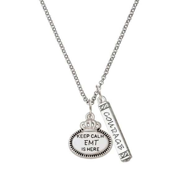 Delight Jewelry Silvertone Keep Calm EMT is Here Silvertone Courage Strength Wisdom Honesty Bar Charm Necklace, 23"