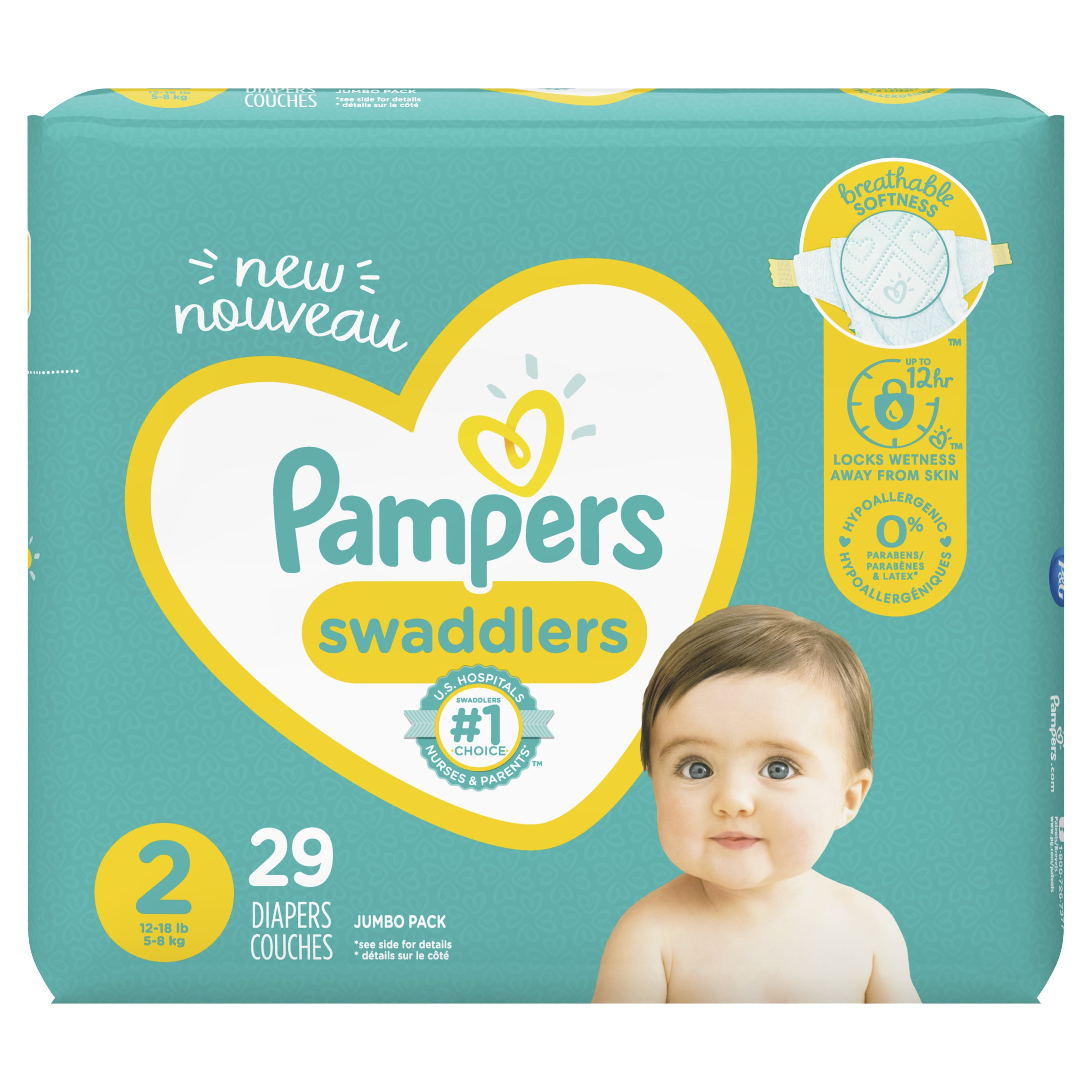 Pampers Couches Pampers Swaddlers, taille 2, 29 couches - 29 ea