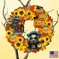 thumbnail image 5 of Designocracy Set of 2 Witch Pumpkin Cat Wreath Wooden Halloween Ornaments 5.5", 5 of 5
