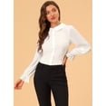 thumbnail image 3 of Allegra K Camisa con cuello Peter Pan para mujer, elegante, con paneles en contraste, con mangas, de trabajo, con botones blanco M, 3 of 6