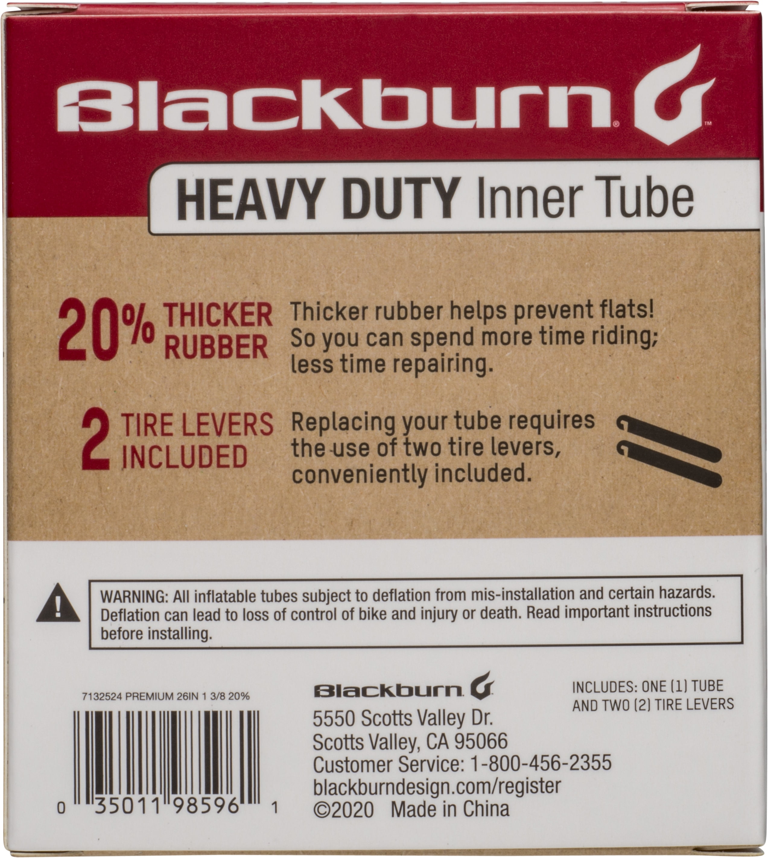 (4 pack) Blackburn Heavy Duty 26" Bicycle Inner Tube,1.1/4 - 1.3/8" , Schrader Valve, Black