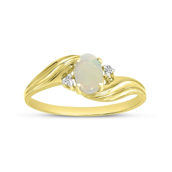 10k Yellow Gold Oval Opal And Diamond Ring