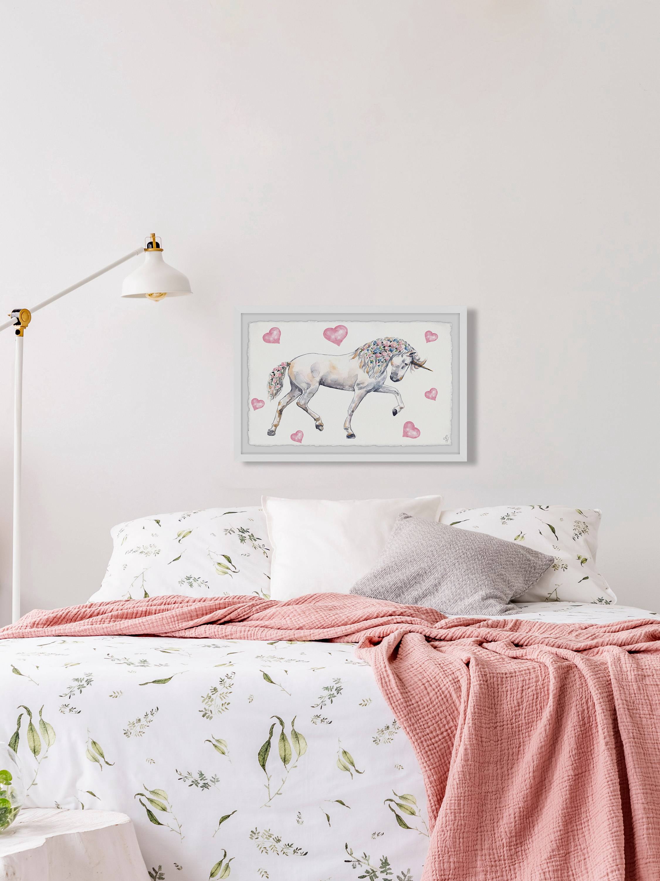 Marmont Hill Floral-Haired Unicorn Framed Wall Art, 45.00" x 1.50"