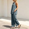 thumbnail image 6 of akafmk Womens 2 Piece Linen Sets Fashions Spaghetti Straps Cami Top with Back Tied and Wide Leg Pants Set Casual Beach Travel Outfits, 6 of 7