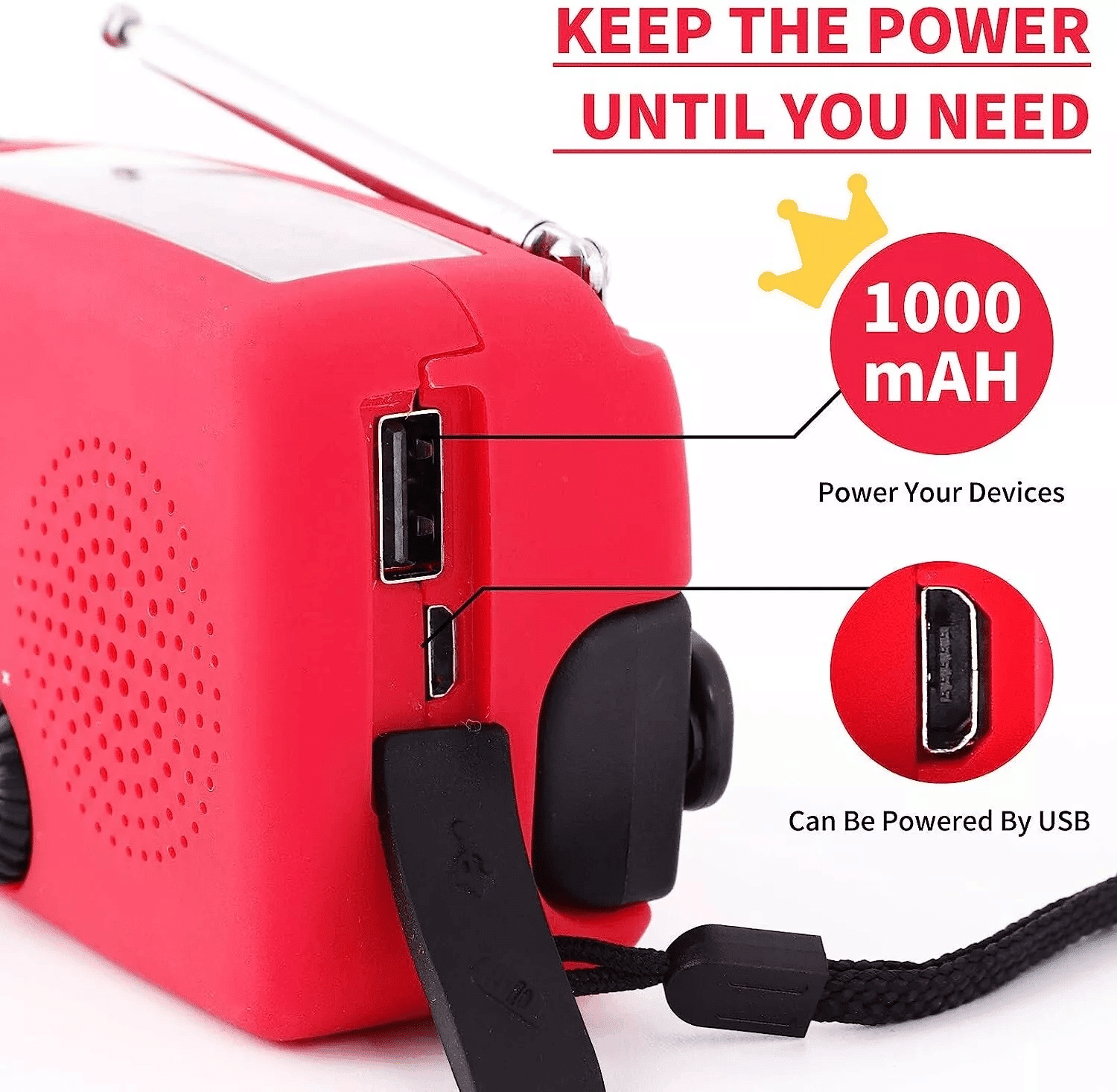 Emergency Radio Crank Solar Hand Weather 1000mAh Power Bank Charger Flash Light