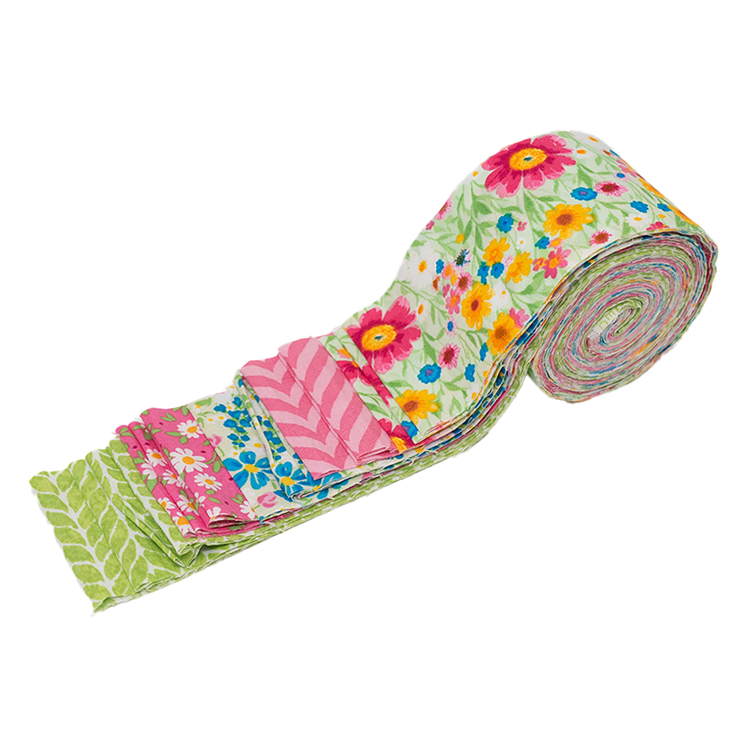 Singer Fabric 100% Cotton, Jelly Roll 2.5''X 42'', Pink Green Spring 20 Pieces