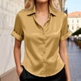thumbnail image 2 of Alun Short Sleeve Shirts for Women Trendy Button down Collared Work Tops Dressy Business Casual Loose Fit Stain Blouse Pure Color Lightweight Breathable for Daily Wear Yellow XL, 2 of 5