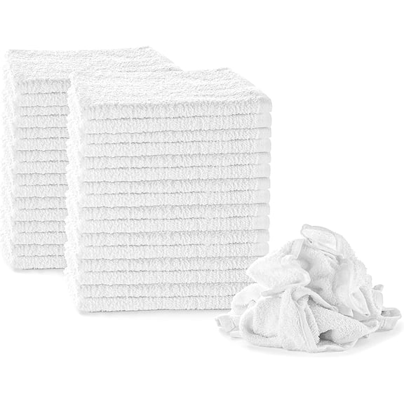 White Terry Rags 2lb Bulk Towel Rag Multipurpose 12x12 Inches 100% Cotton Ring Spun Cleaning Solution for Body Shops, Garages, Restaurants, Home, Bars (24 Pack)
