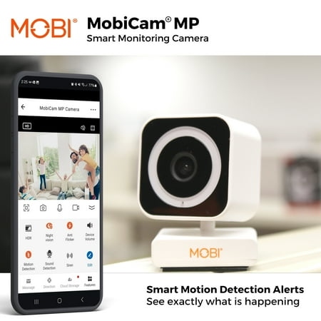 MOBI - Cam MP Smart Baby & Nursery Monitoring Camera, Indoor Security Camera w/ Dual Band WiFi, Night Vision & BLE Connectivity - White