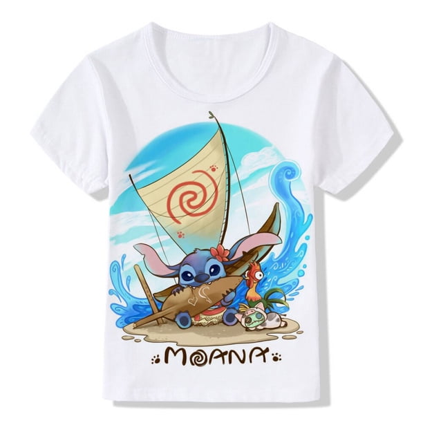 Camiseta Bebé Niña LiloStitch Estampado de dibujos animados Moda Verano Casual Niños Manga corta Diseño estético Top Niños Tshirt140 Gao Jinjia LED