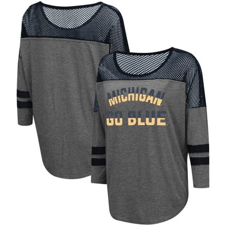 Yokes Charcoal - Michigan Wolverines Colosseum Women's Fine! Oversized Mesh Yoke 3/4-Sleeve T-Shirt - Charcoal
