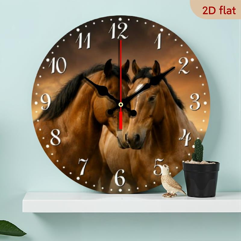 10 Inch Modern Personalized Wooden Wall Clock Featuring Two Galloping Horses, Silent And Perfect