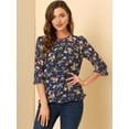 thumbnail image 2 of BluCasual De GaCon Estampado Floral De Man3/4 Con Volantes PaMujer Azul oscuro blanco naranM, 2 of 6