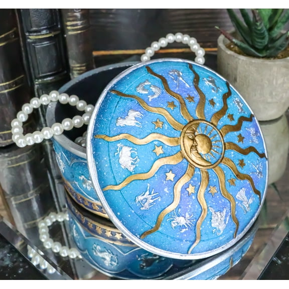 Ebros Greek Zodiac Constellations with Sun and Moon Lid Decorative Trinket Box