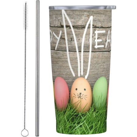 

20 oz Insulated Stainless Steel Tumbler Mug Cute Easter Bunny with Lid Straw and Straw Brush Drinking Cups for coffee Car Home Office Travel Party