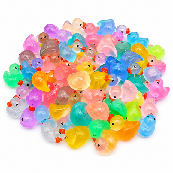 GARDVORA 2026 New Mini Duck Figurine Glow-In-The-Dark Resin Little Duck Ornament Tiny Animal Toy Miniature Statue Fairy Garden Microlandscape Desktop Decoration Mix Color 30Pcs
