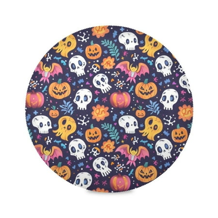 

Round Plate Mat 15.4x15.4 Inchesx6 Placemat Table Mat Kitchen Mat Coffee Mat Fabric Thick Strong Wear-Resistant Heat Resistance Skull Pumpkin