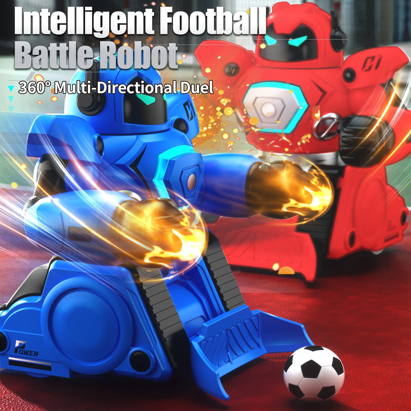 B-Qtech Battle Bots for Kids 2-Player Robot Soccer Set, Remote Control Fighting Robots Toy with Ejecting Heads Pop Off, Light Sound, Red Blue, Age 6+