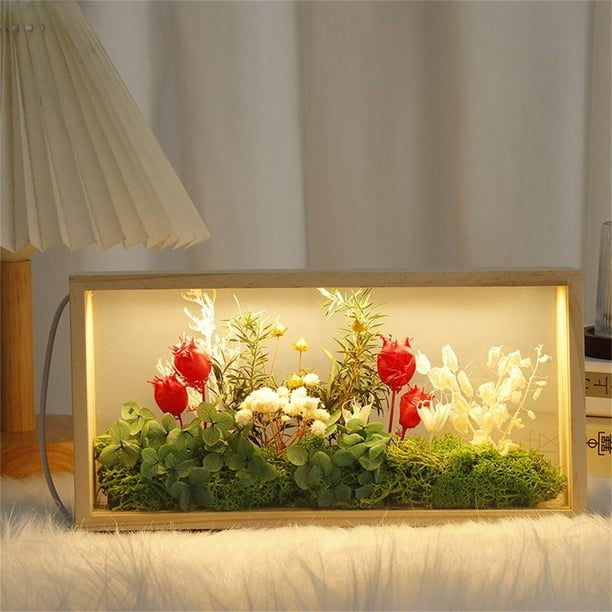 Marco de fotos luminoso DIY Marco de fotos de flores secas Mundo del bosque Flor eterna Caja de exhibición de doble cara Marcos luminosos