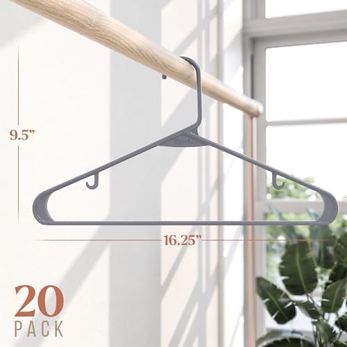 Plastic Hangers 20 Pack Grey - Clothes Hangers - Makes The Perfect Coat Hanger and General Space Saving Clothes Hangers for Closet - Percheros Ganchos para Colgar Ropa Hangars