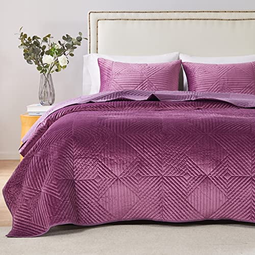 Barefoot Bungalow Riviera Velvet Oversized Quilt Set, 3-Piece King/Cal King, Mauve