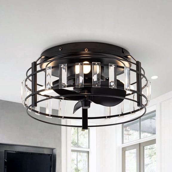 Parrot Uncle Ceiling Fans with Lights Flush Mount Small Low Profile Ceiling Fan with Remote Control Bladeless Ceiling Fan for Bedroom, 13 Inch