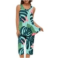 thumbnail image 2 of Pisexur Ensembles de Pyjama pour Femmes, Mode Bohème, Ensembles de Pyjamas à Fleurs pour Femmes, Ensemble de Détente 2 Pcs, Décontracté et Confortable, Col Rond, Sans Manches, Camisoles Plissées et Pantalons Longueur Genou, Tenue de Détente avec Poches, 2 of 6