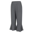 thumbnail image 5 of Y-Sunset Women's High Waisted Wide Leg Pants - Drawstring Ruffle Hem Capri Trousers Pleated Bell Bottoms with Pockets for Summer(Grey/XL), 5 of 9