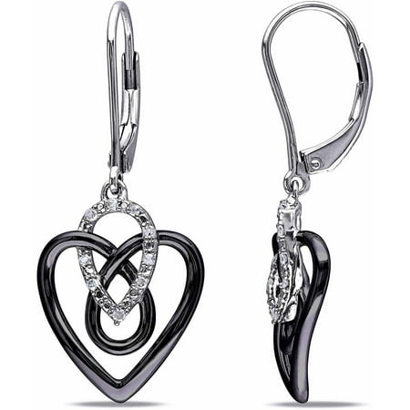 Miabella Diamond-Accent Two-Tone Sterling Silver Dangle Heart Earrings