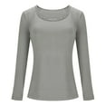 thumbnail image 5 of Likimi Womens T-Shirts With Lace Trim Square Neck Solid Color Long Sleeve T Shirts For Women Slim Fit Comfortable Tops Grey Size L, 5 of 5