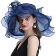 thumbnail image 4 of Women Hats Organza Butterfly Decoration Wide Brim Occasion Event Derby Church Dress Sun Hat, 4 of 5